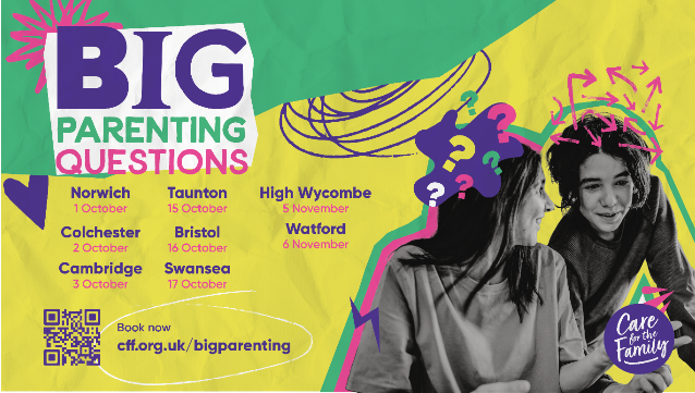 Advert for Big Parenting Questions event run by Care for the Family